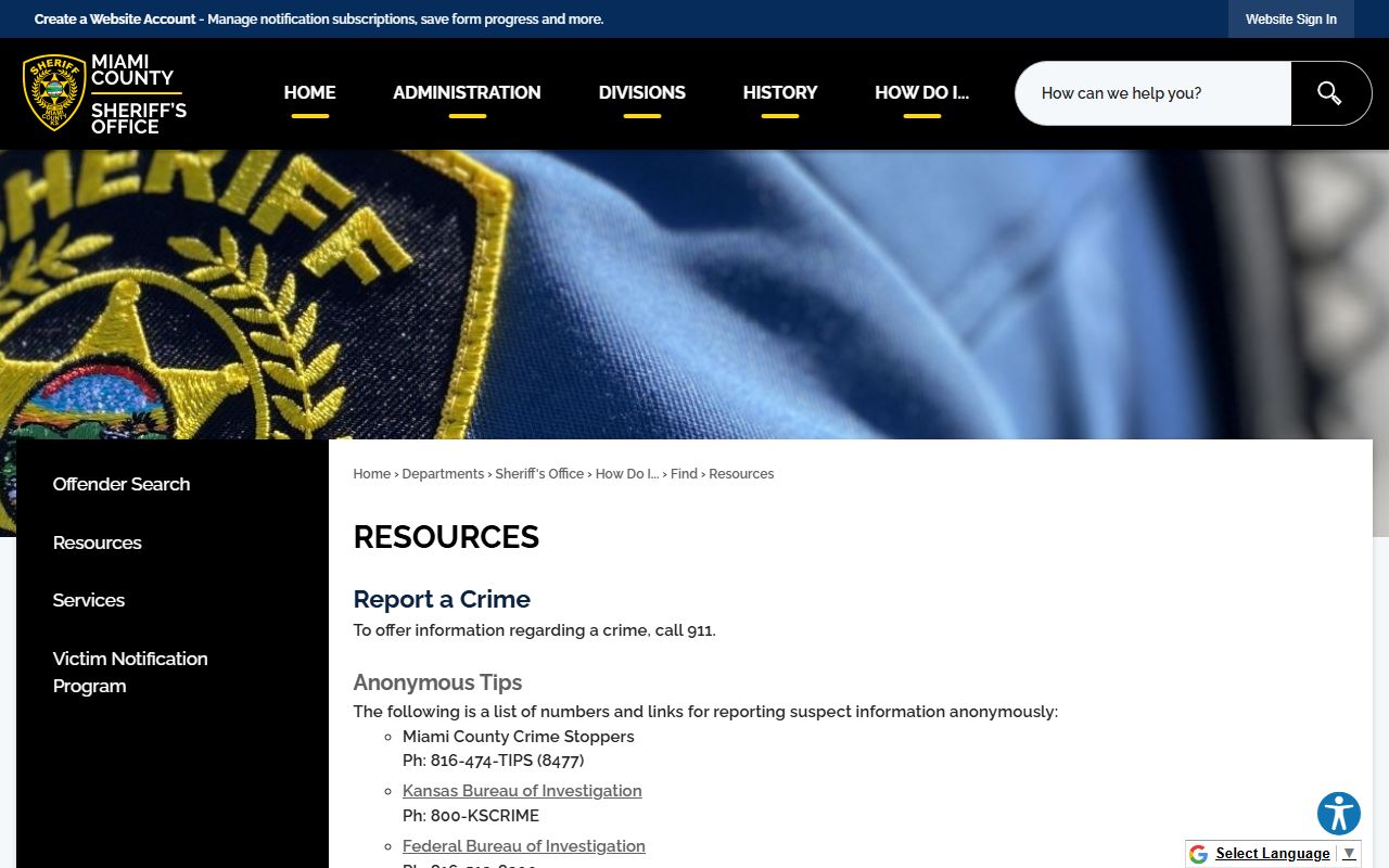 Miami County Clerk of the District Court records sheriff resources distinction