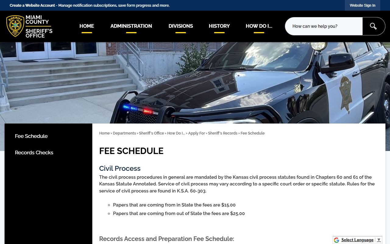 Miami County Clerk of the District Court records fee schedule distinction