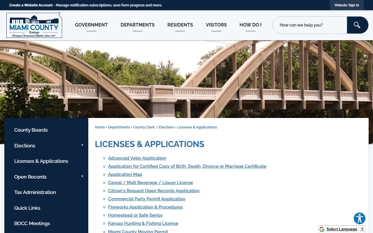 Miami County Clerk of the District Court records licenses and applications