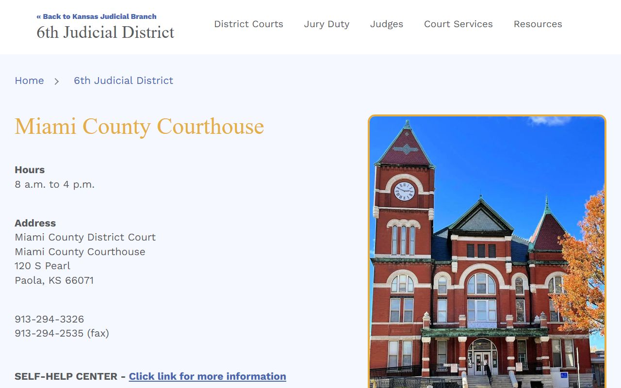 Miami County court records courthouse contact page from Kansas courts