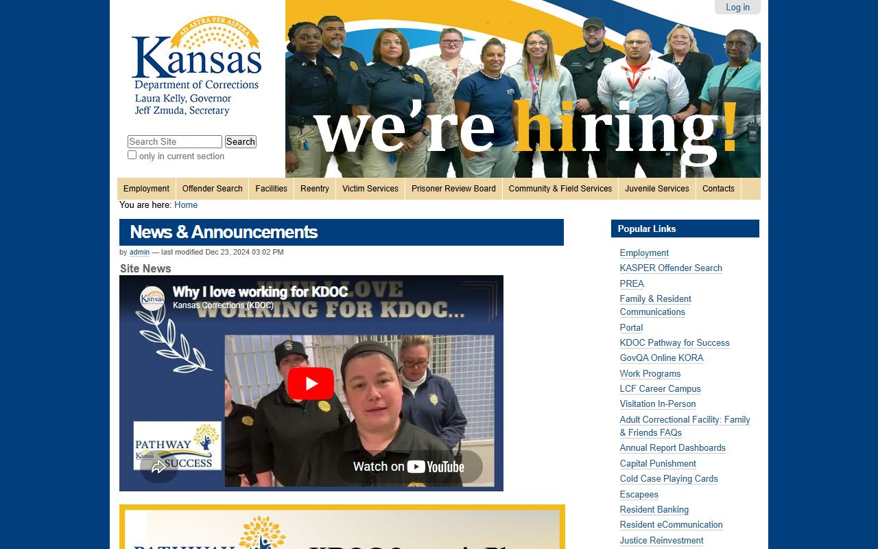 Miami County inmate records and Kansas Department of Corrections source