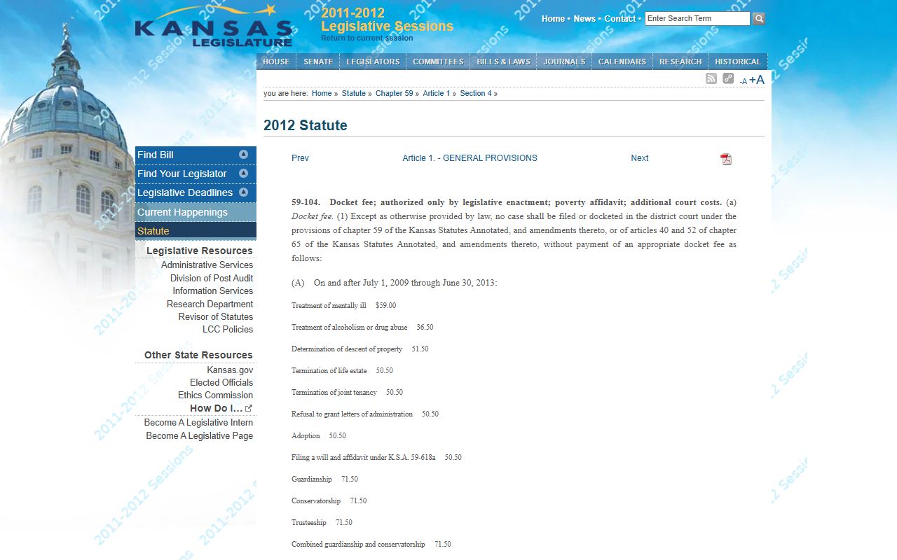 Miami County probate records Kansas probate docket fee statute