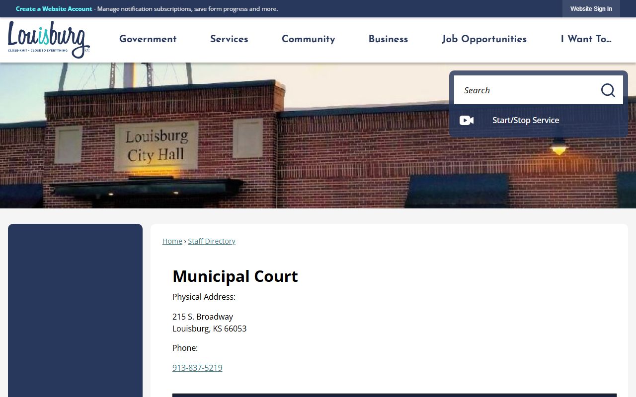 Miami County traffic court records Louisburg Municipal Court directory