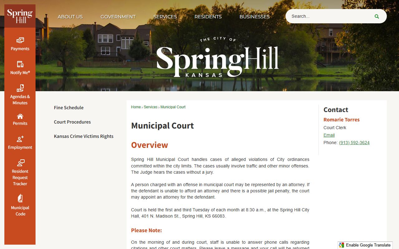 Miami County traffic court records Spring Hill Municipal Court
