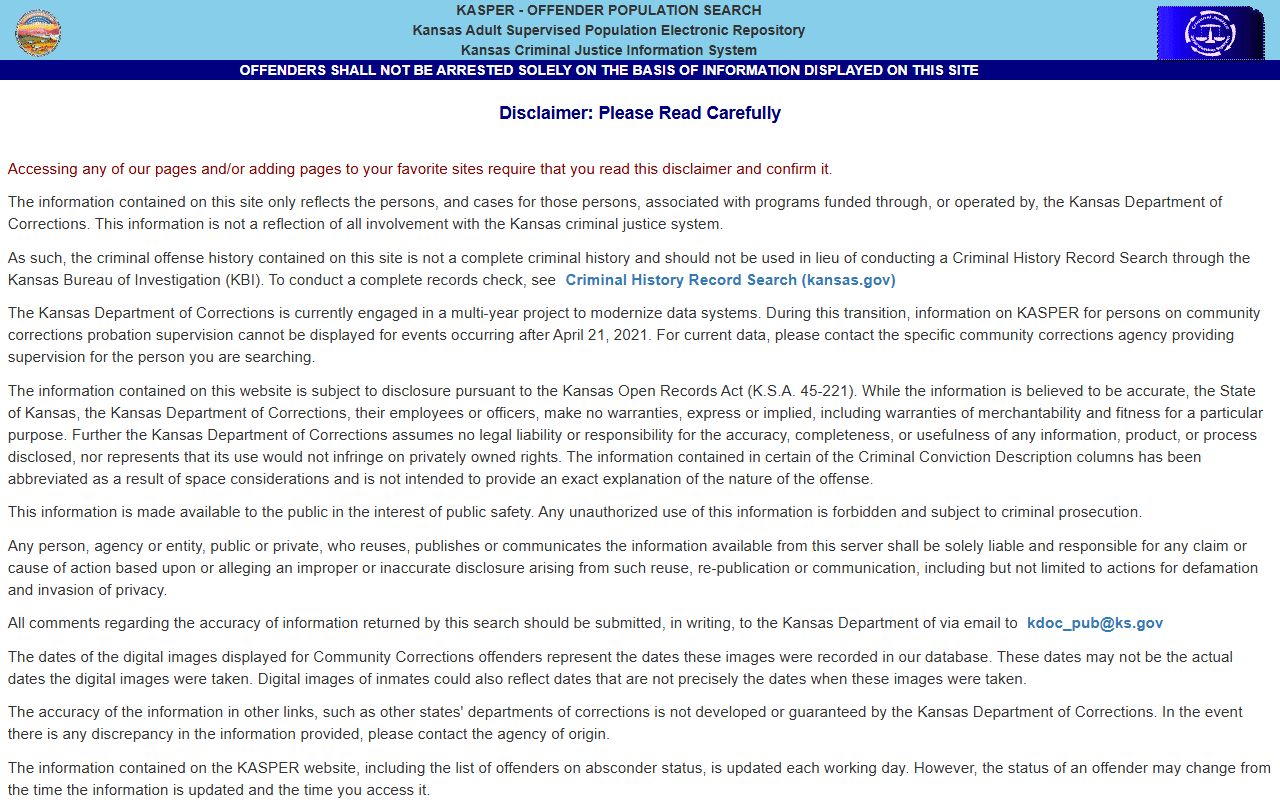 Miami County warrant records and Kansas KASPER offender search source