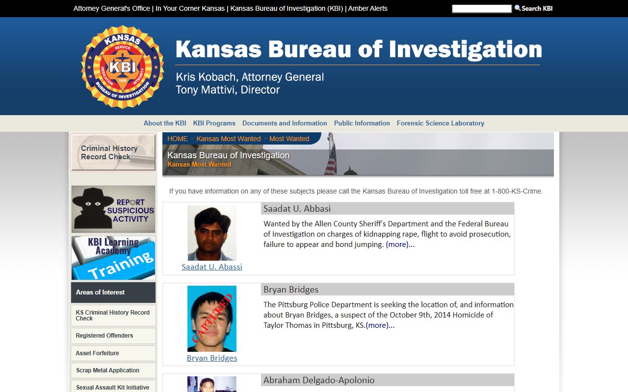 Miami County warrant records and KBI Kansas Most Wanted source